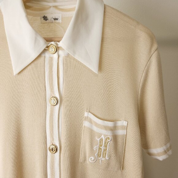 Vintage linen blend knit short set beige/ short sleeve knit cardigan two piece - Picture 6 of 12